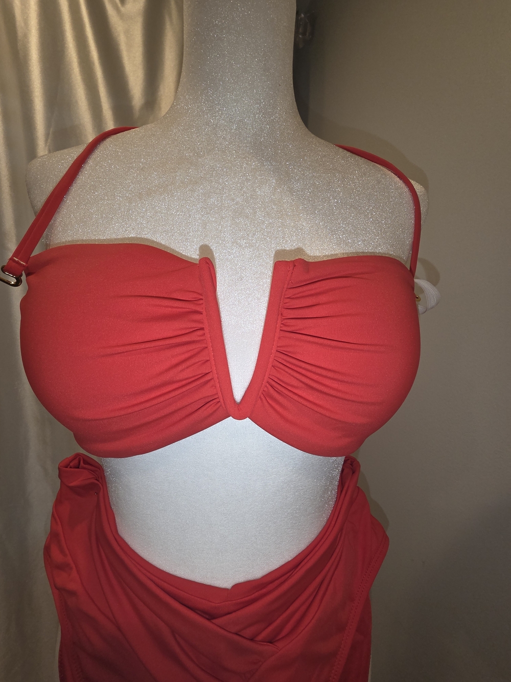 BECCA Vibrant Red V-Notch Bandeau with Removable Strap